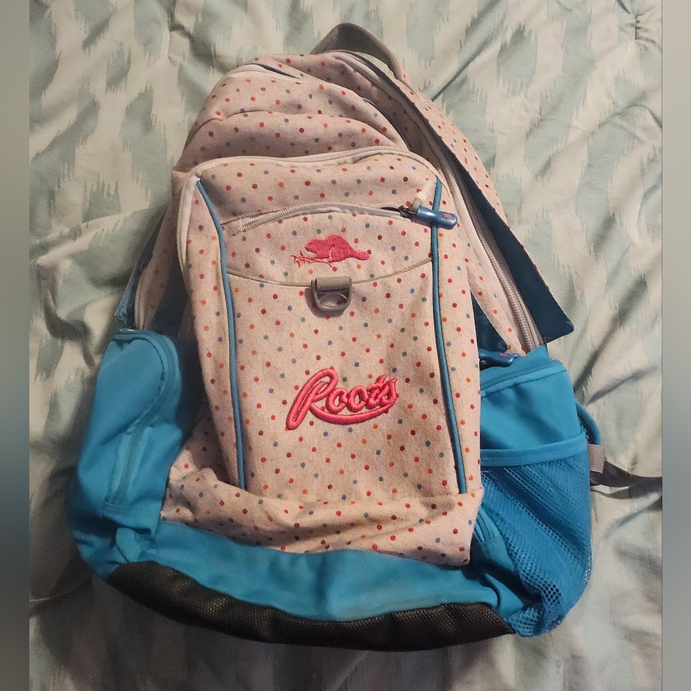 Roots Pink and Blue Polka Dot Backpack‎